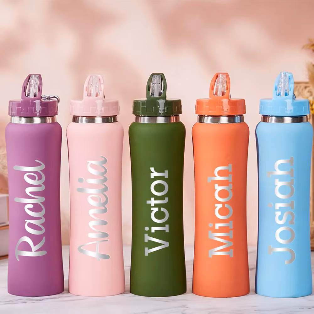 Personalized Name Stainless Steel Water Bottle with Straw Lid, Custom Engraved Insulated Sports Tumbler, Custom Name Travel Cup.