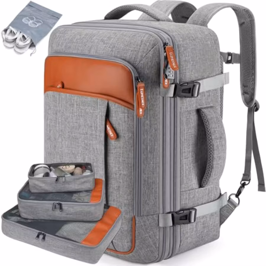 40L Expandable Carry On Travel Backpack with 4 Packing Cubes Flight Approved, Fits 17 inch Laptop, Water-resistant, Suitcase Ba