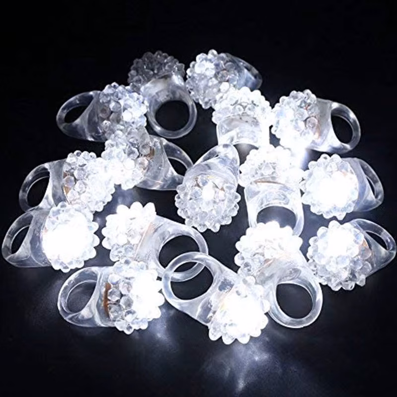 10/30/50pcs Led White Flashing Jelly Bumpy Rings Glow Jelly Embossed Ring Light Up Soft Rubber Clear Ring Glow In The Dark Party