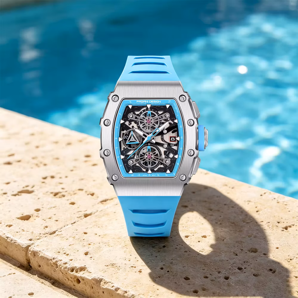 Pagani Design Men's Quartz Watches Japan Movt Skeleton Dial Waterproof Sport Rectangle Sapphire Glass Chronograph Watch For Men