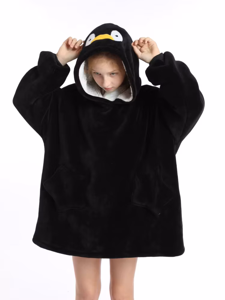 Winter Sherpa Blanket Teens Hoodie Winter Sweatshirts for Girls Boy Thick Warm Fleece TV Blankets Oversized Hooded Coat For Kids