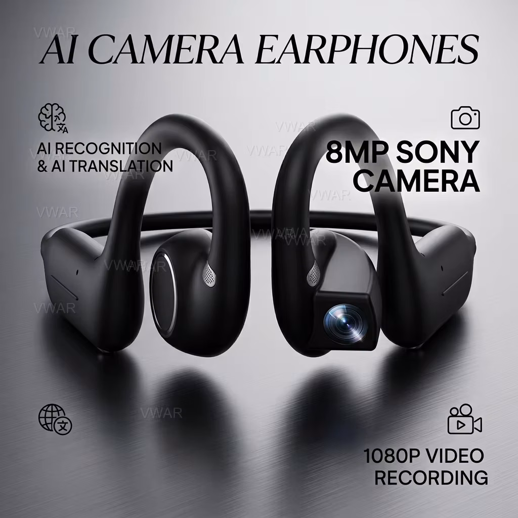 Smart Camera Bluetooth Earphones 8MP Sony Camera Real-time Translation HiFi Speaker AI Assistant Wireless Video Earbuds E12