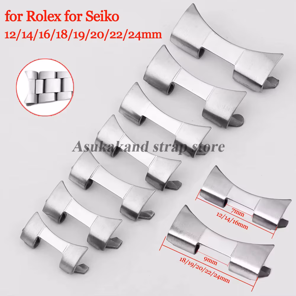 2pcs 12/14/16/18/19/20/22/24mm Stainless Steel Adapter for Rolex for Seiko WatchBand Curved End Link Strap Connector Accessories