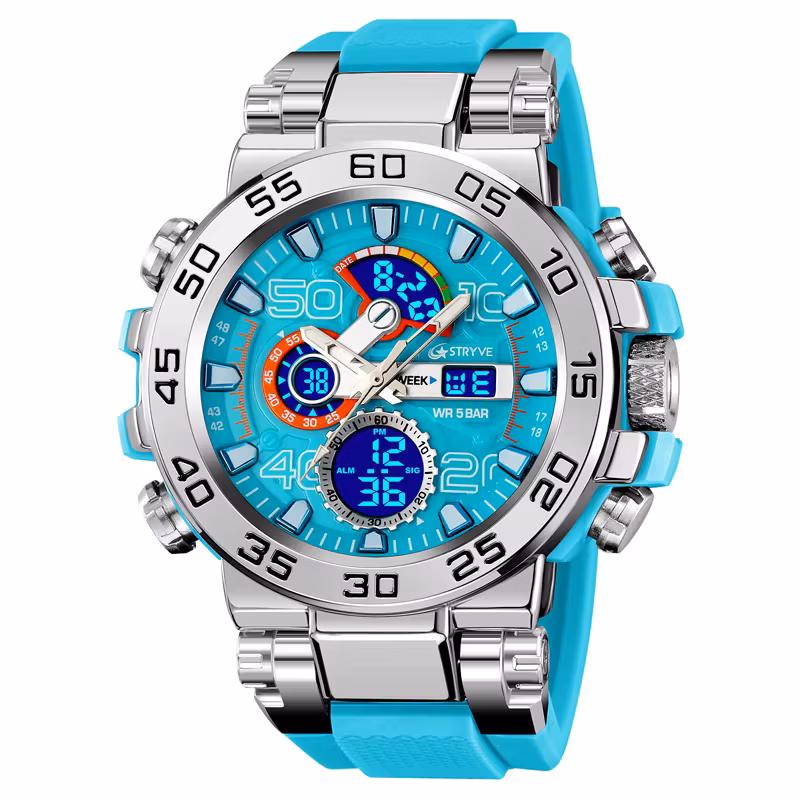 Stryve 8030 Men's Watch Fashion Sports Waterproof Wristwatch High Quality Digital-Analog Dual Movement Calendar Aralm Week