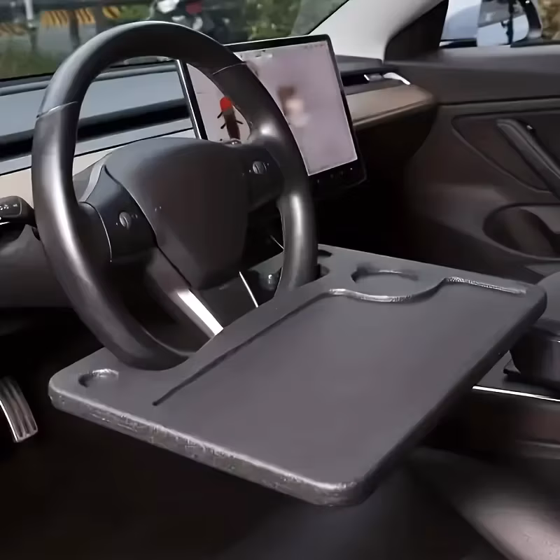 Multifunctional 2-in-1 Car Steering Wheel Desk Tray, Sturdy Abs Laptop Stand with Cup Holder for Truck/Suv Office