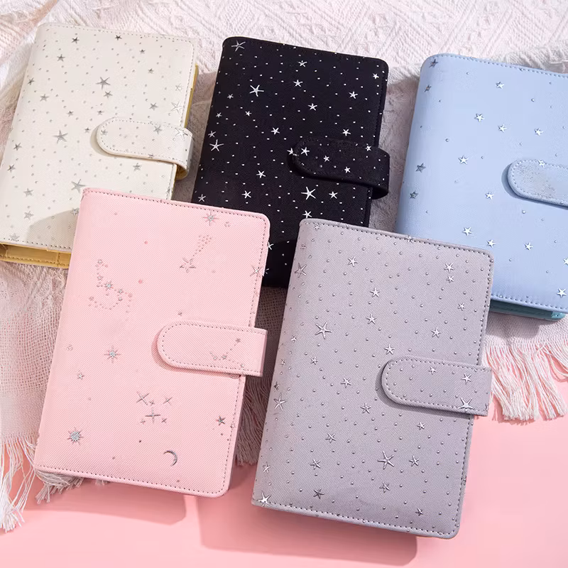 A5 PU Leather Binder Cover with Magnetic Buckle Closure, 6 Ring Personal Notebook for Organizing Planner, Photo Card Sleeves
