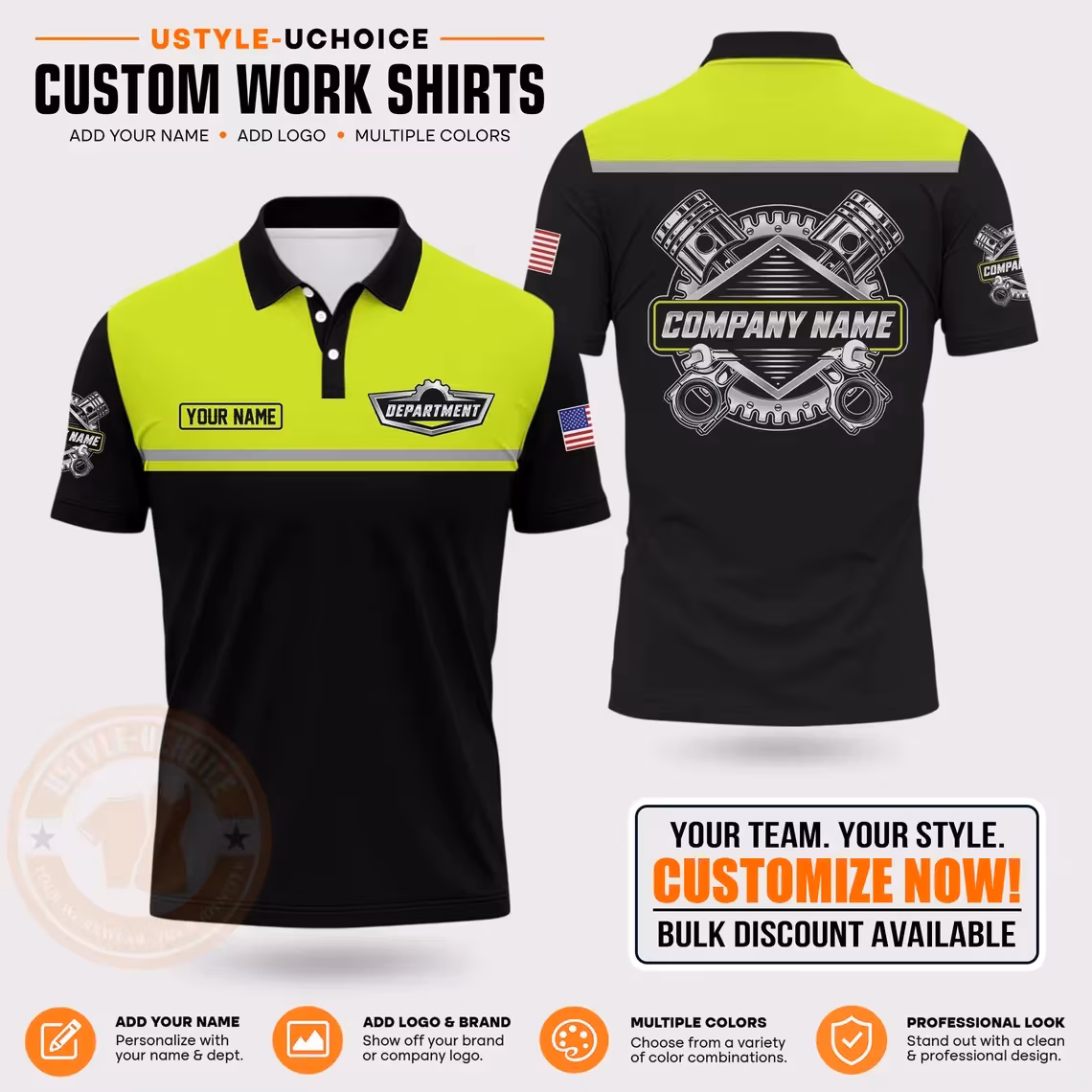 Custom Mechanic Work Pattern Polo Shirt Personalized Name Logo Uniform With Piston Print For Men Women Casual Quick Drying Tees