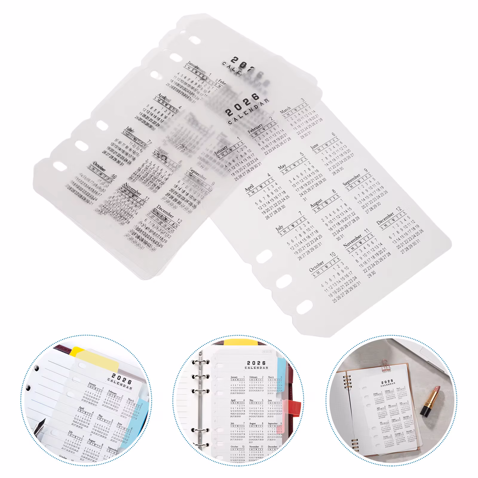 4Pcs Transparent Frosted Dividers Calendar Binder Insert Refillable A6 Plastic for Date Organization Planner Notebook