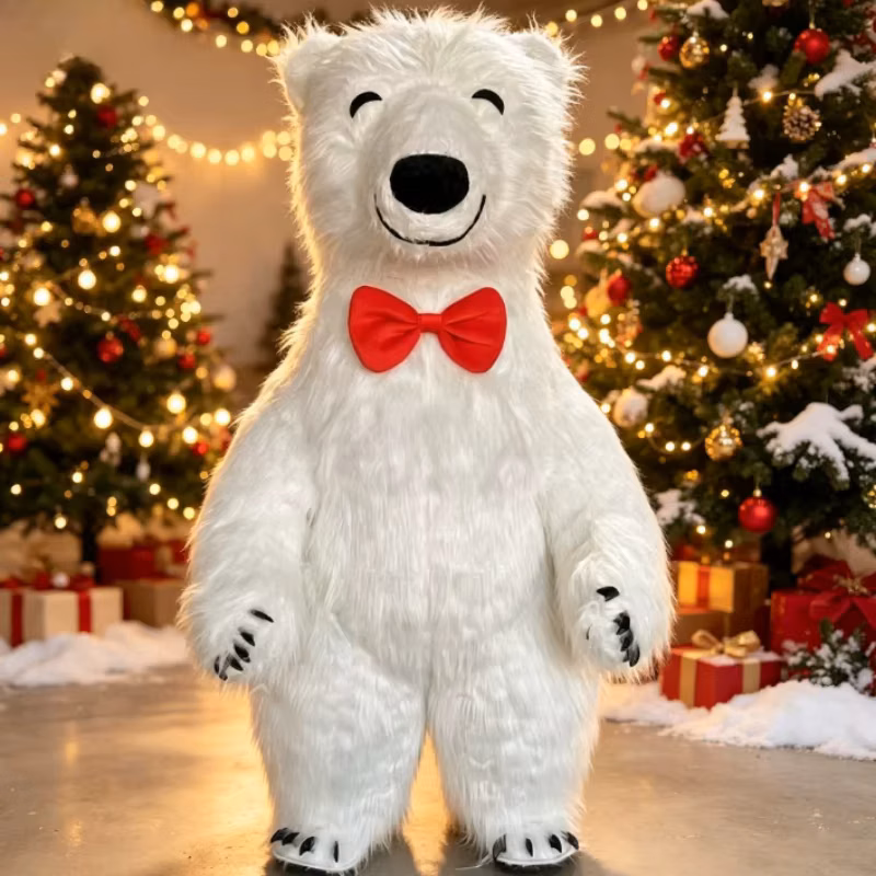 Giant Inflatable White Polar Bear Mascot Costume Smiling Face Furry Cosplay Suit for Parties Halloween Christmas Fancy Dress