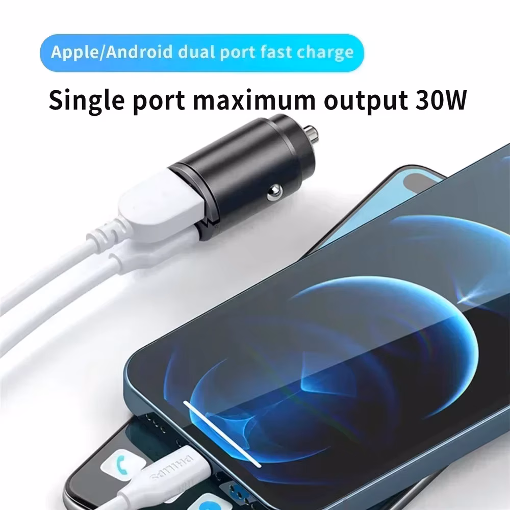 100/200W Mini Pull Ring Car Charger Dual Usb Chargingfor IPhone Xiaomi Samsung QC 3.0 Phone Convenient Charger Adapter