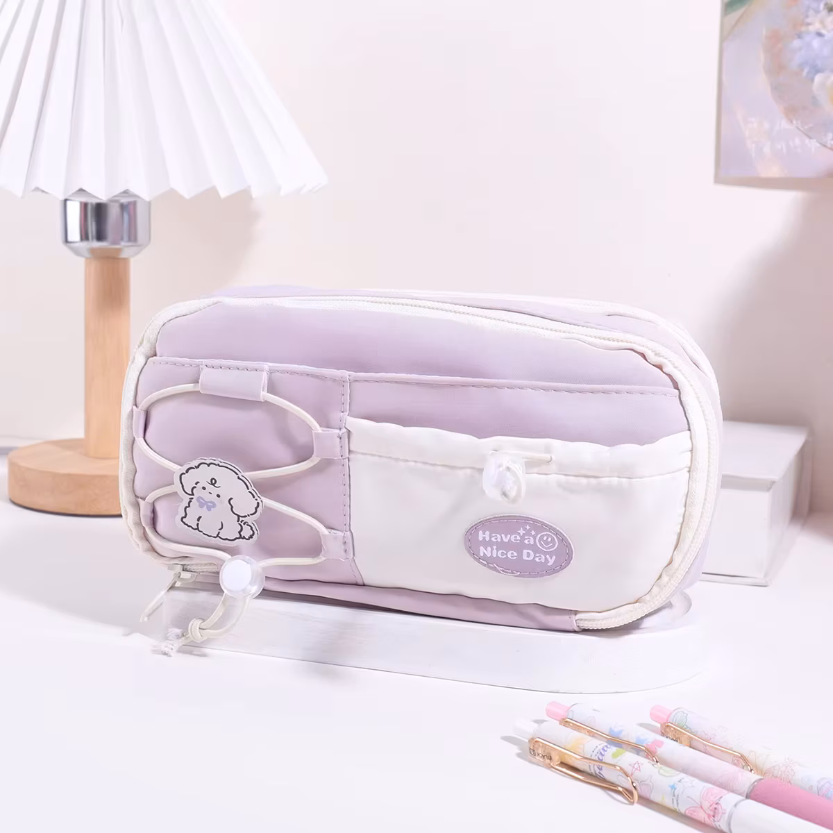 9 Layers Large Capacity Drawstring Pencil Case, Cute Puppy Multi Layer Stationery Storage Bag Portable School Supplies