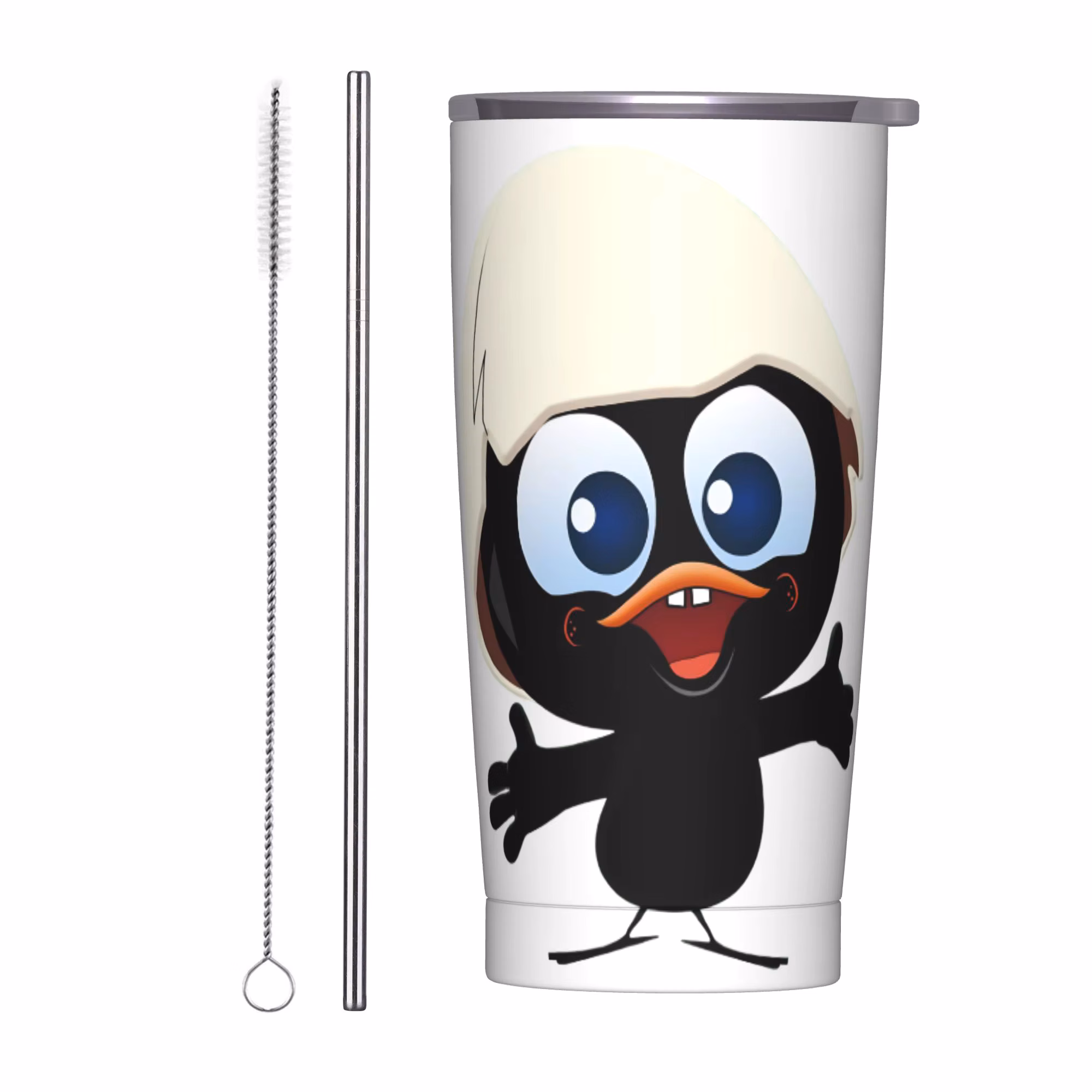 Calimero Black Chicken Insulated Tumbler Vacuum with Lid Straw 20oz Stainless Steel Double Wall Coffee Mug Tags Water Bottle