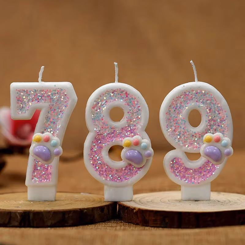Creative Cute Cat Paw Cake Number Birthday Candles Pink Claw Theme Number Candles Cake Topper Birthday Party Cake Decoration