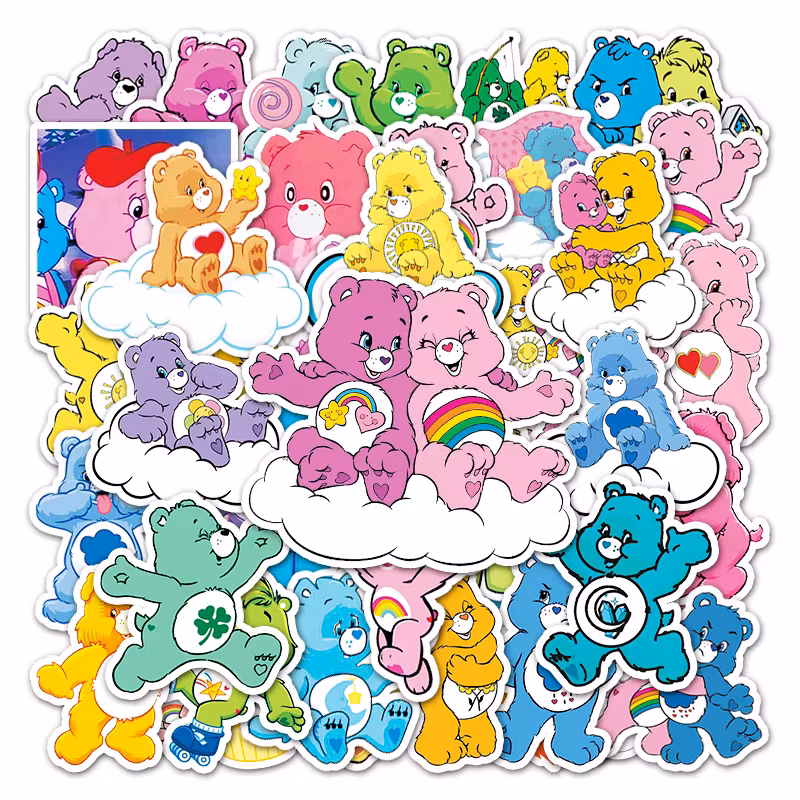 Cute 50Pcs Care Bears Classic Cartoon Animation Cute Irritable Bear Loyal Bear Waterproof Sticker Room Diary Decoration
