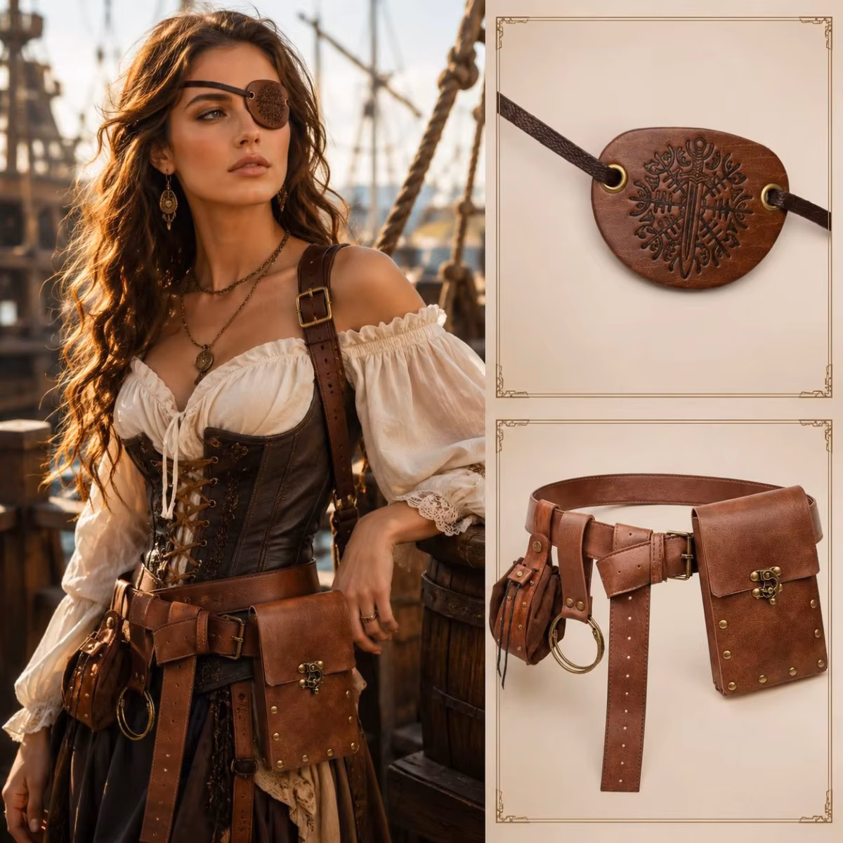 Medieval Retro Belts, Pouches, Eye Mask, Flask Hooks, Renaissance Costume Additions, for Halloween Costume Additions