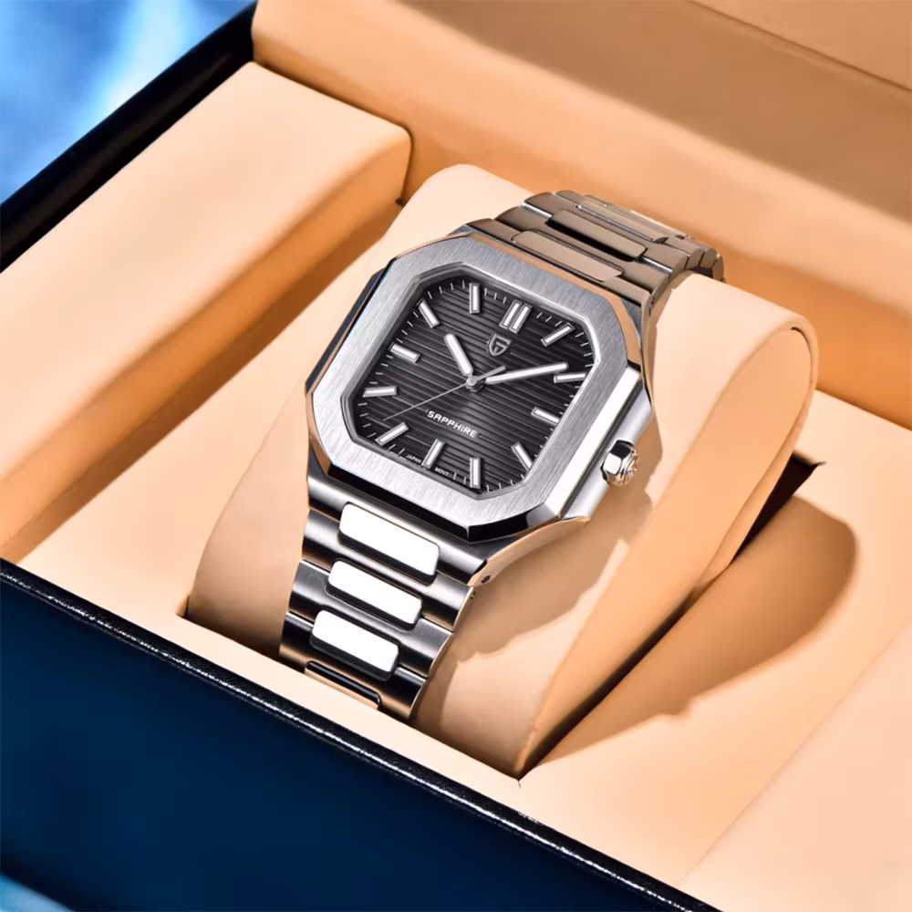 Pagani Design Fashion Square Business Quartz Men's Watch StainlessSteel Waterproof Luminous Men's Watch+GiftBox RelogioMasculino