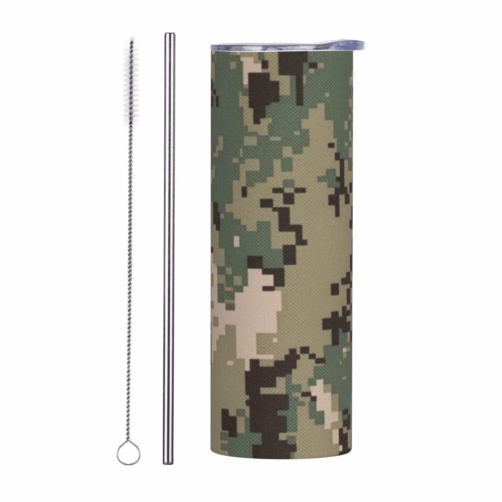 Nwu Green Digital Camo Camouflage Insulated Tumbler With Lid Straw Tags Vacuum Thermal Cup Spill Proof Double Water Bottle 20oz
