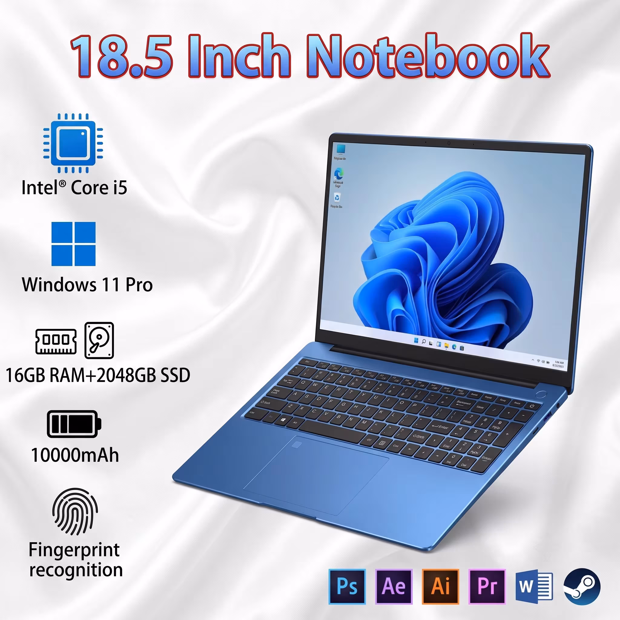18.5" Gaming Laptop Intel Core i5 Processors 16GB 2TB Ssd 10000mAh Backlit Keyboard Fingerprint Business Study PC Computer