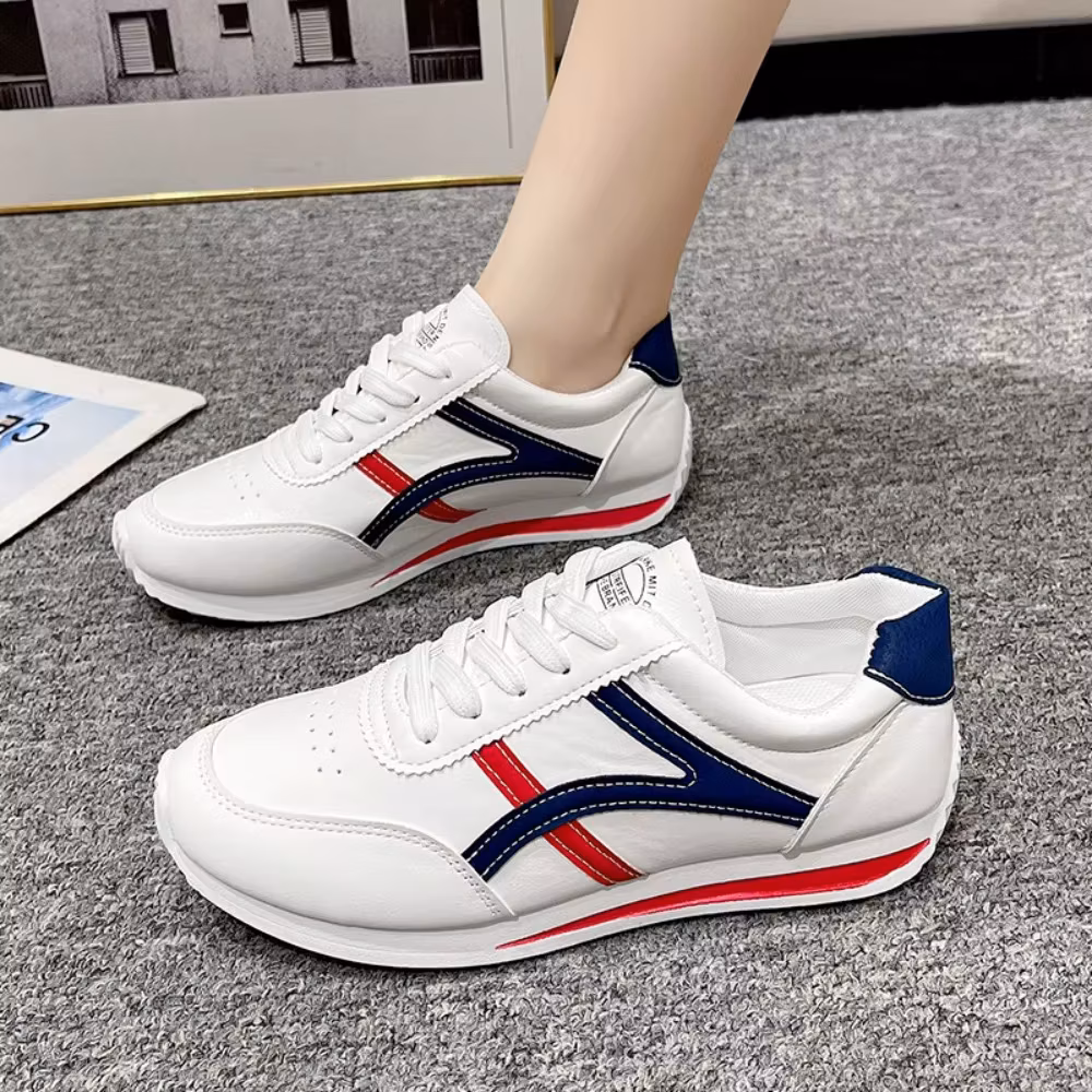 Women Leather Comfort Sports Shoes Woman Small White Shoes Fashion Round Head Front Lace Up Comfort Sneakers Running Shoes