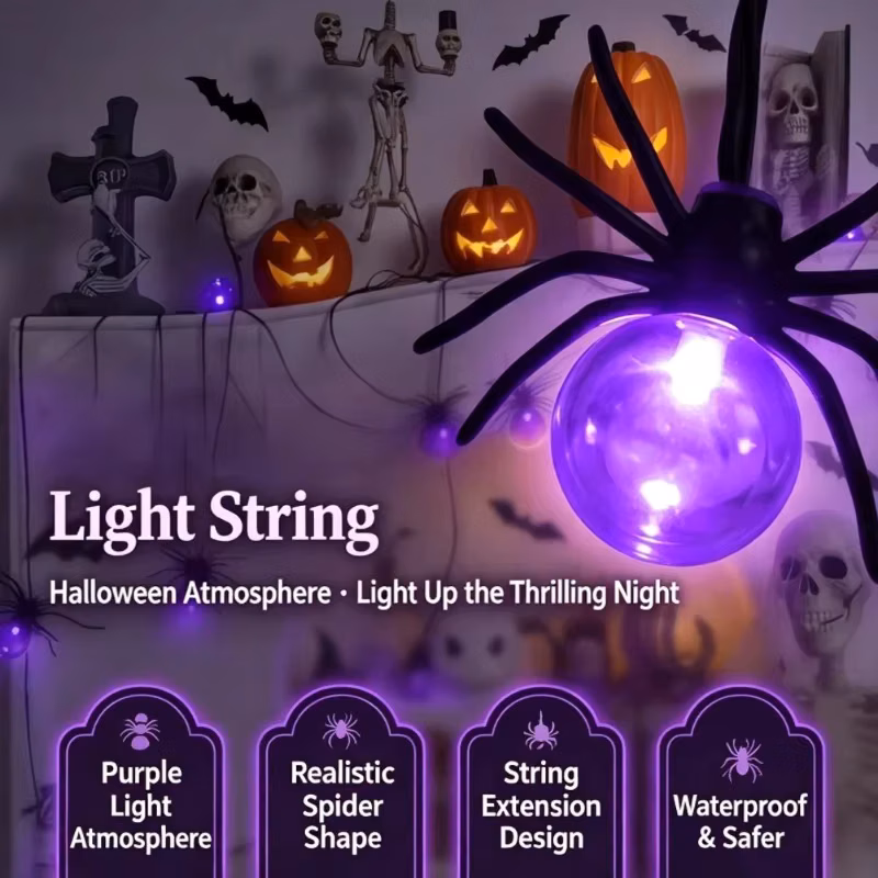 Battery Powered Spider Led String Lights, Halloween Outdoor Decorations for Yard Garden Party