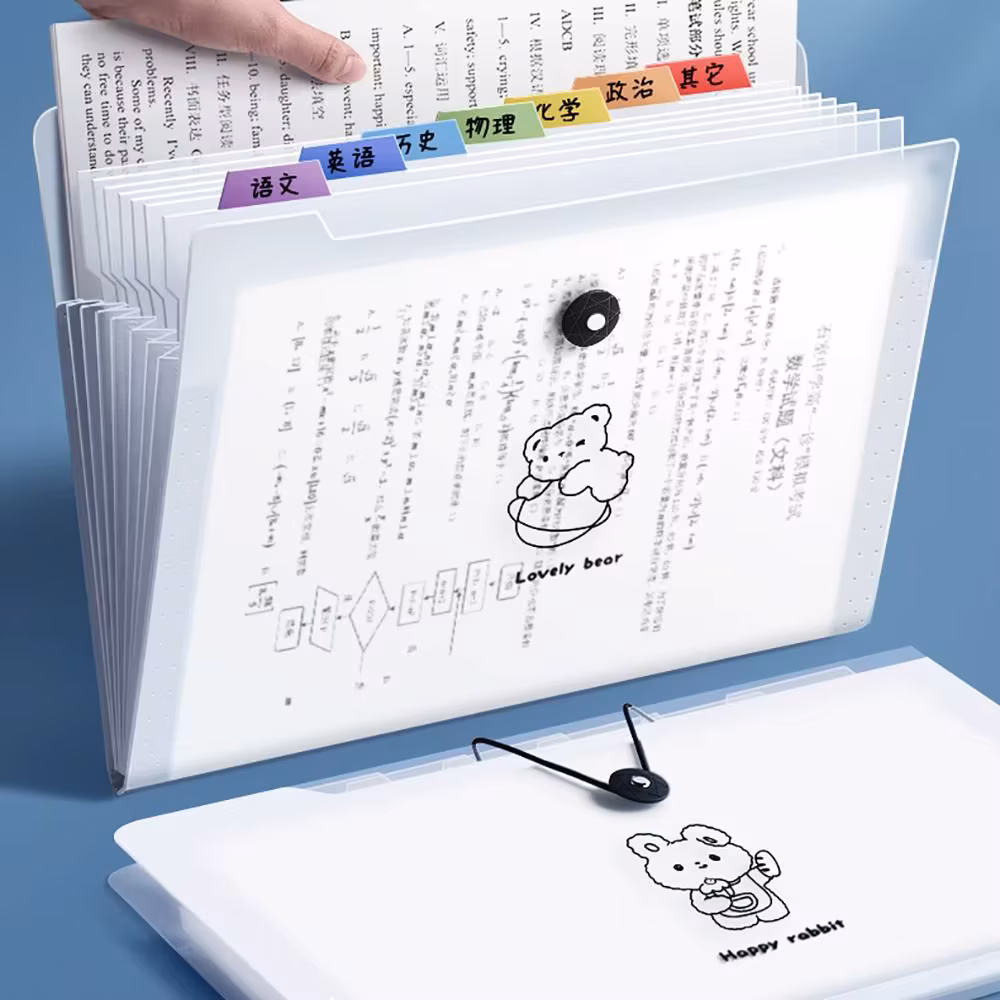 Cartoon Waterproof A4 File Folder Large Capacity 8/12Pockets File Organizer PP Document Bag School Office