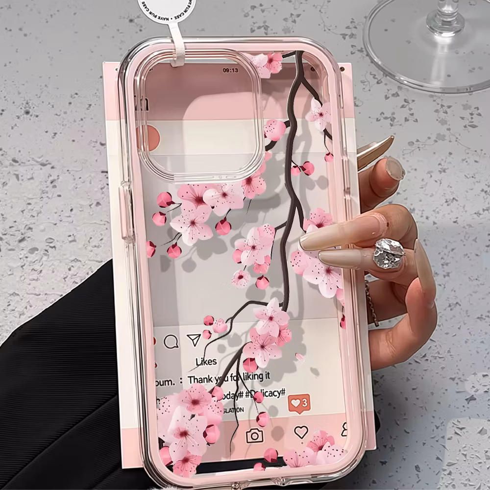 2in1 Pink Flower Case For iPhone 17 Pro Max Clear Cases iPhone 16 15 12 13 14 Pro Max Air 11 iPhone17 15 Transparent Funda Cover