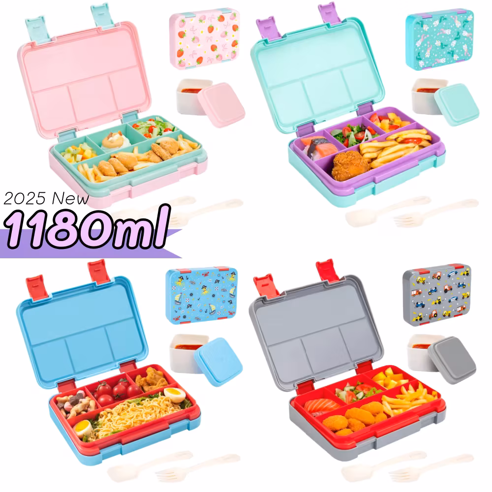 40oz Cartoon Pattern Bento Lunch Box Set Leak Proof Removable Dividers Meal Container for School Office Picnic Food Snack Prep