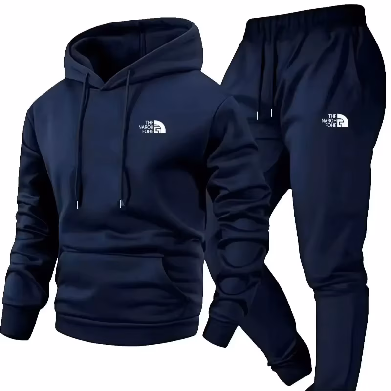 Men's Autumn and Winter Pattern Casual Two-Piece Set Hooded Sweatshirt and Pants with Pockets Regular Fit Outdoor Sport Suit