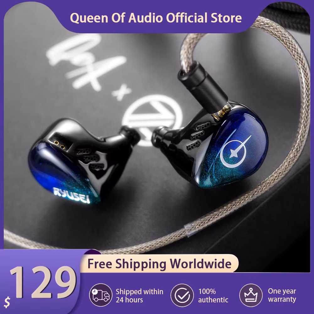 QoA X 7th Acoustics Ryusei Headphone Single Nano Gold Plated Dynamic Driver In Ear Earphones With HiFi Earbuds Cable Plug