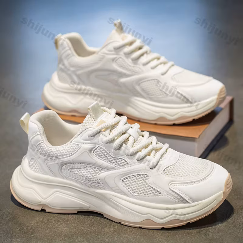 Men White Sneakers Summer Breathable Mesh Non Slip Sports Running Shoes Lightweight Comfortable Lace Up Outdoor Casual Shoes