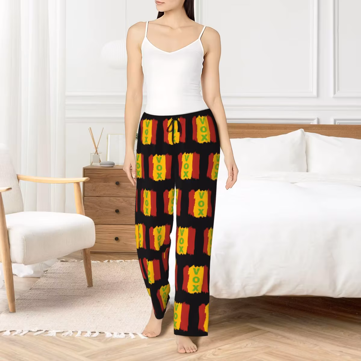 Custom Spain Vox Pajama Pants Women Spanish Flag Sleepwear Lounge Sleep Bottoms Stretch with Pockets