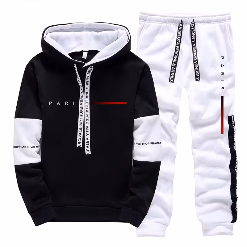 Paris Fashion Hoodie Streetwear Men's Set Hooded Sweatshirt Sweatpants Male All Season Daily Casual Sports Pullover Jogger Pants