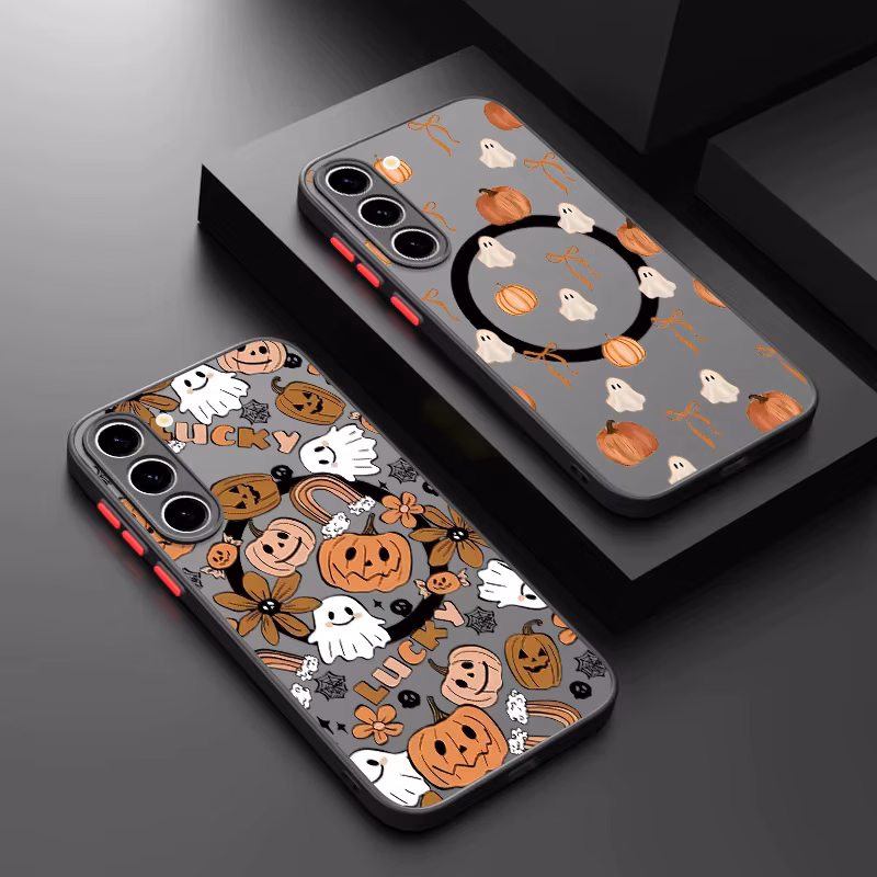 Halloween Pumpkin Pattern Magnetic Phone Case For Samsung Galaxy S26 S25 S24 Ultra S25 FE A57 A56 A37 A17 A55 A16 A36 A15 Cover