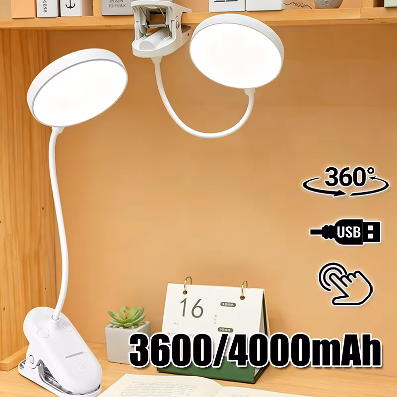 Portable Usb Rechargeable Clip On Desk Lamp 3 Color Temperatures Dimmable Led Reading Light for Bedroom Study Office Travel