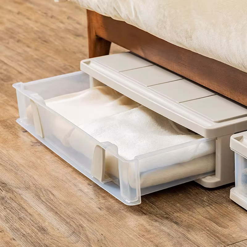 Under Bed Storage Bins, Plastic Drawer Style with Wheels, Large Capacity Organizer Container for Bedroom Closet Dorm