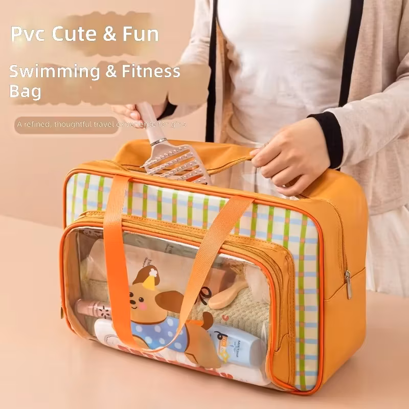 Cute Pvc Waterproof Dry Wet Separation Swim Bag for Swimming Gym Fitness Travel with Transparent Double Layer Storage