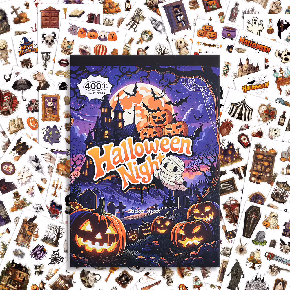 30 Pcs Halloween Sticker Book 400+ Peel-and-Stick Designs with Pumpkin Witch Vampire Clown for Scrapbooking & Party Supplies