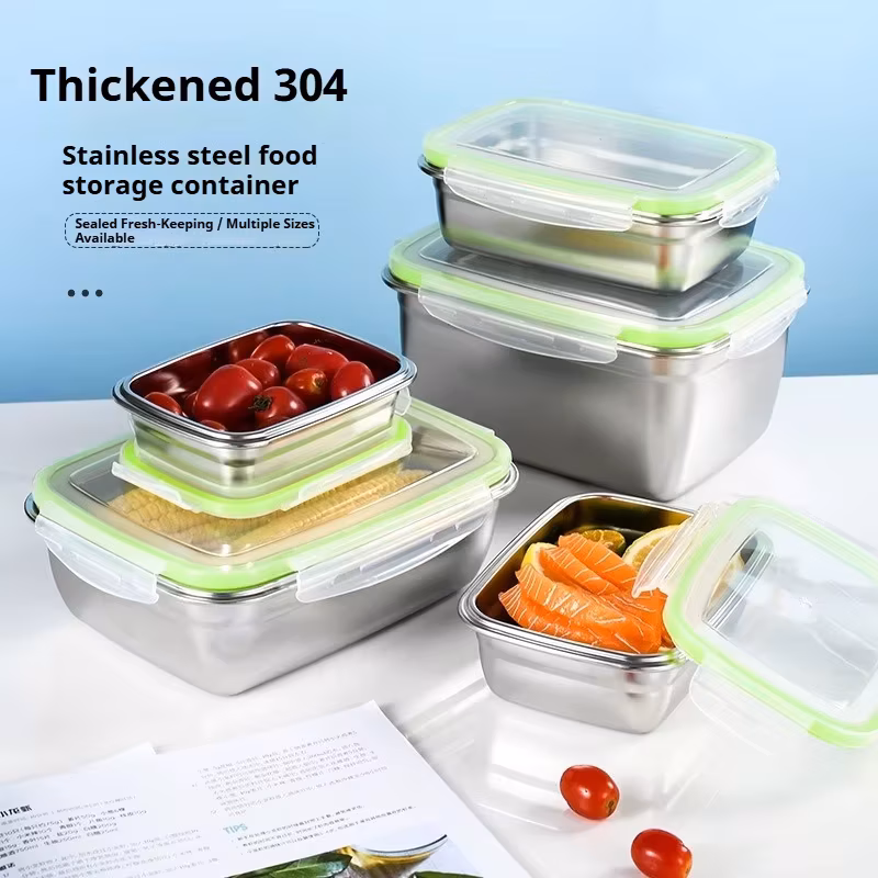 304 Stainless Steel Lunch Box Set with Silicone Transparent Lids Stackable Food Storage Containers for Kitchen School Office