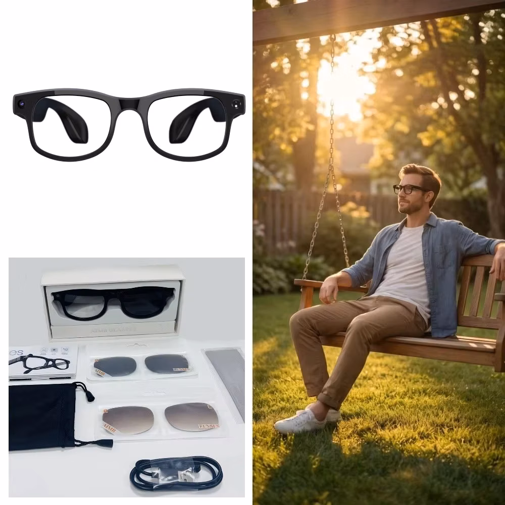 2 in 1 AI Smart Glasses HD Photo Video Voice Anti-Blue Light Smart Video Glasses Bluetooth Audio Real-time Translation