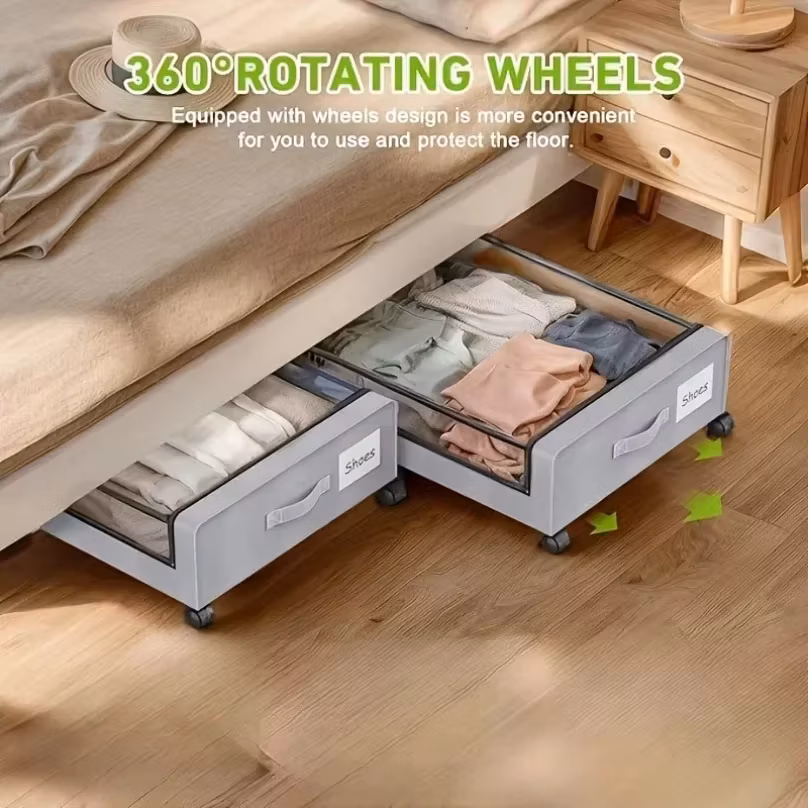 Underbed Pull-Out Storage Containers with Wheels & Lids, Space Saving Organizers for Shoes and Clothes in Dorms & Bedrooms