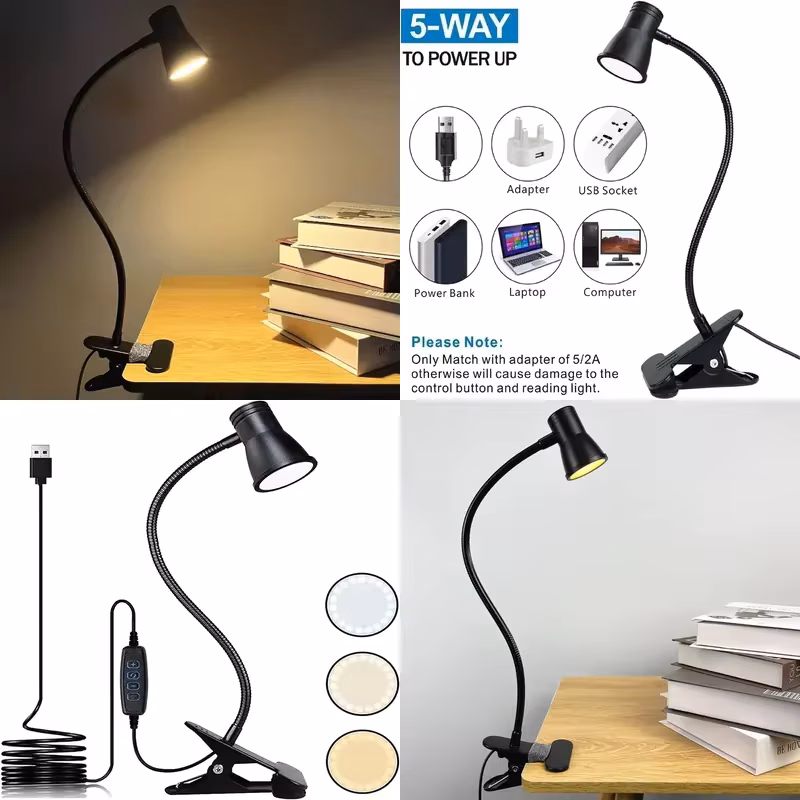 Portable Clip-On Desk Lamp Usb Led Desk Lamp Desktop Book Lamp Timed Stepless Dimming Eye Protection Reading Students Study