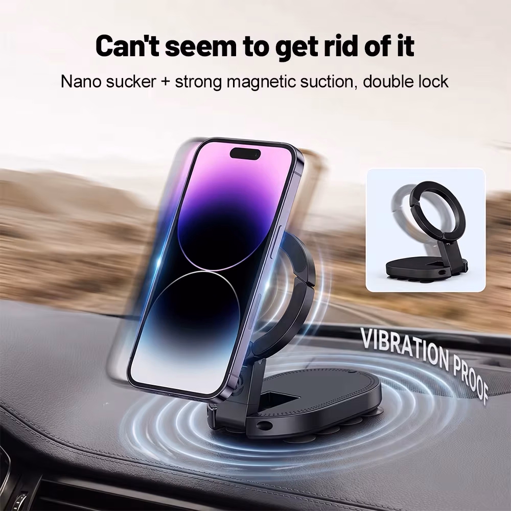 360° Rotation 3‑In‑1 Suction Cup Magnetic Phone Holder Multi‑Angle Adjustable Foldable Magnet Phone Stand Desktop Bracket