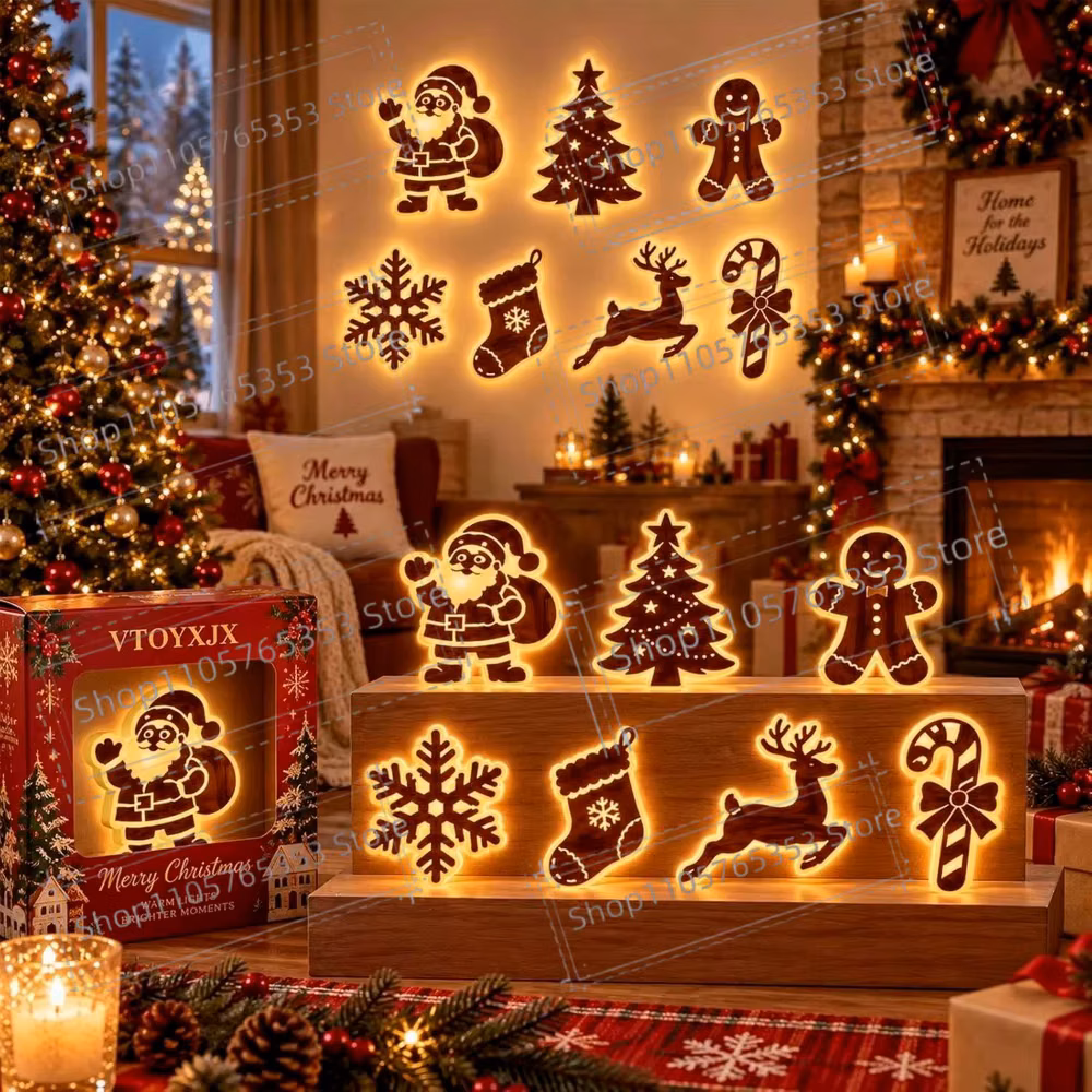 Reindeer Glow Christmas Decor Led Light Up Glowing Reindeer Wall Stickers Outdoor Festive Lighting Holiday 3D Wood Decor