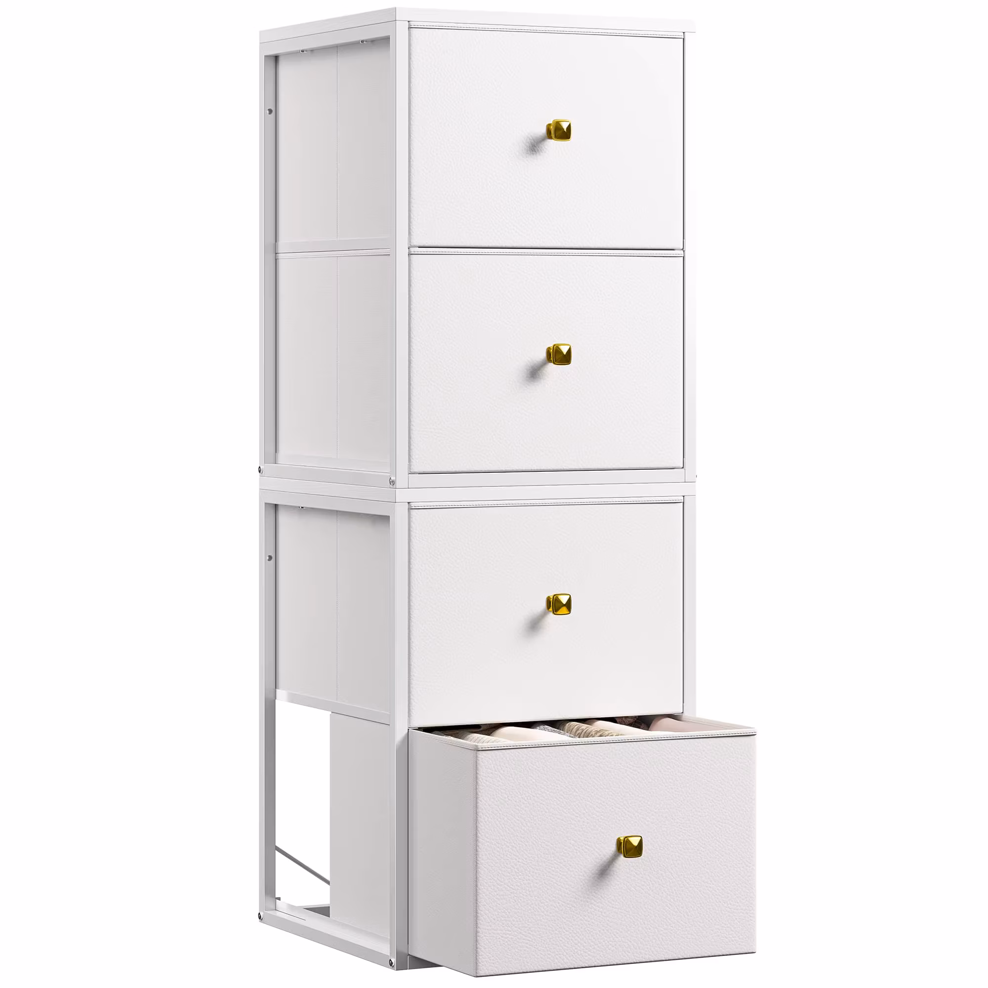 EnHomee 8-Stackable Clear-Front Storage Bins – 22 Lbs Each, Fabric Drawers with Wood & Metal Frame – Freestanding Organizer for Bedroom, Under-Bed, or Dorm