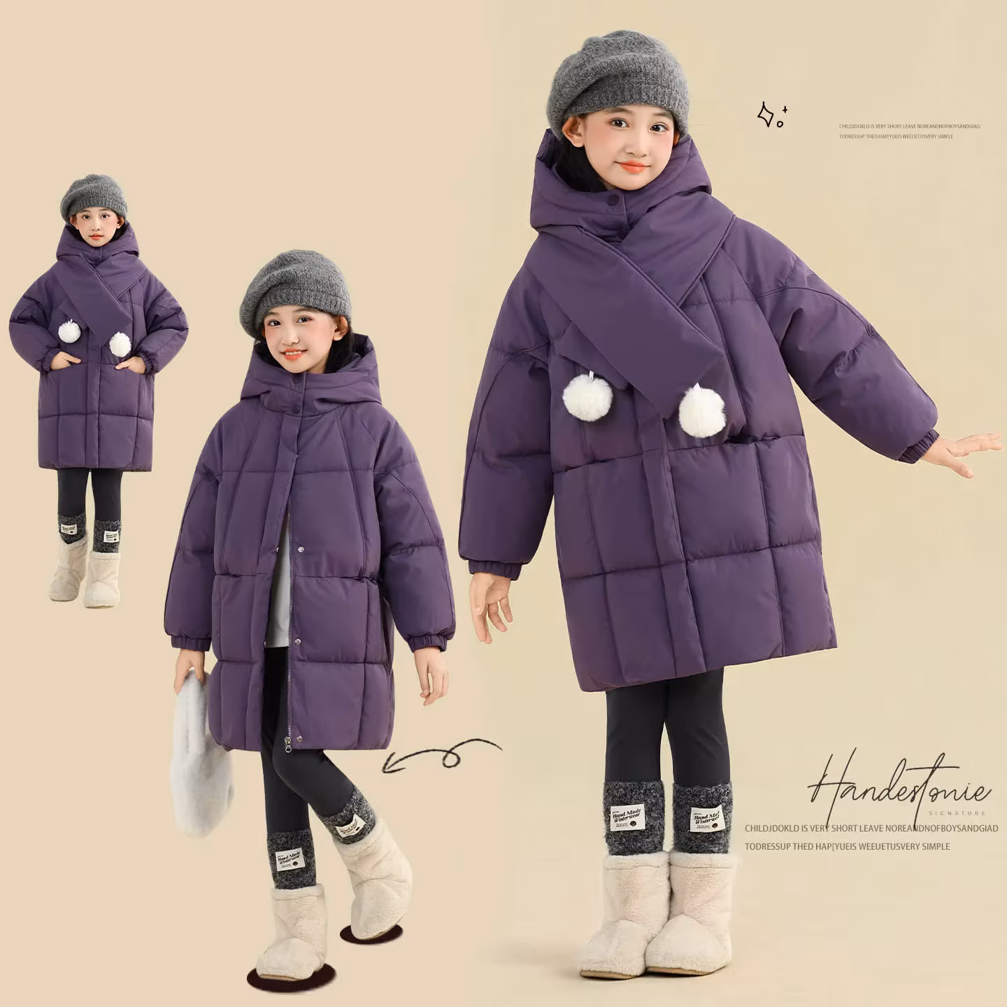 Ybfskid Children Girls Winter Parka Cotton-padded Snowwear Coat For Young Teens Girl 4-14Y Kid Girl Thick Warm Mid-length Jacket