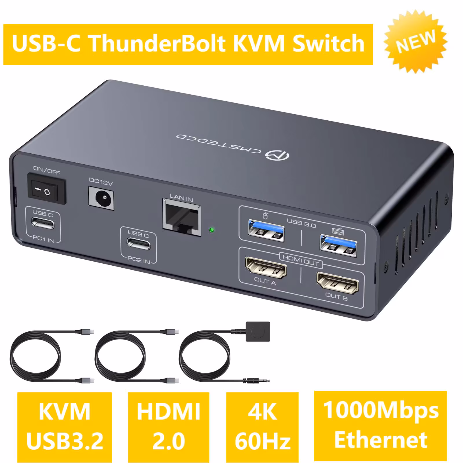 Usb C Kvm Switch 2 Monitors 2 Computers 4K60Hz Hdmi Kvm Docking Station 10Gbps Usb 3.2 Ports Dual Monitor Kvm for Del/HP/Lenovo