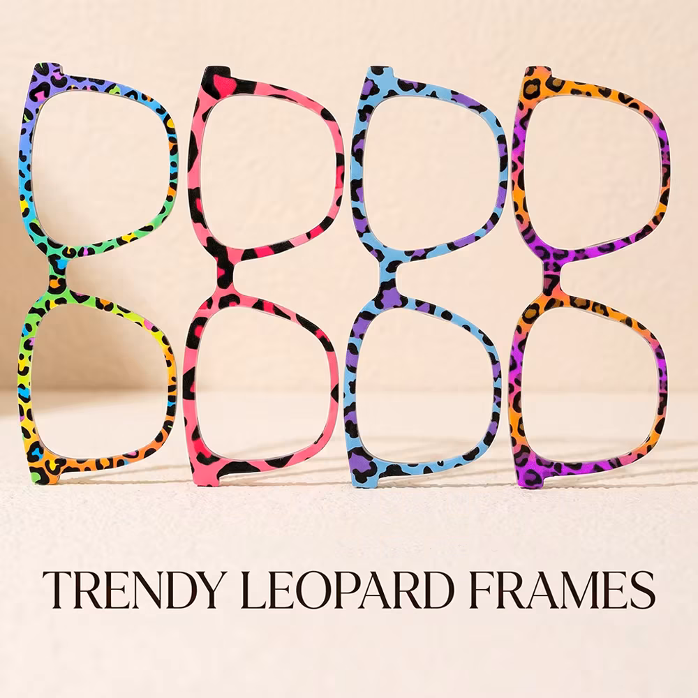 Trendy Rainbow Leopard Print Square Eyeglass Frames Women Fashion Colorful Leopard Pattern Optical Glass Frame Eyewear Accessory