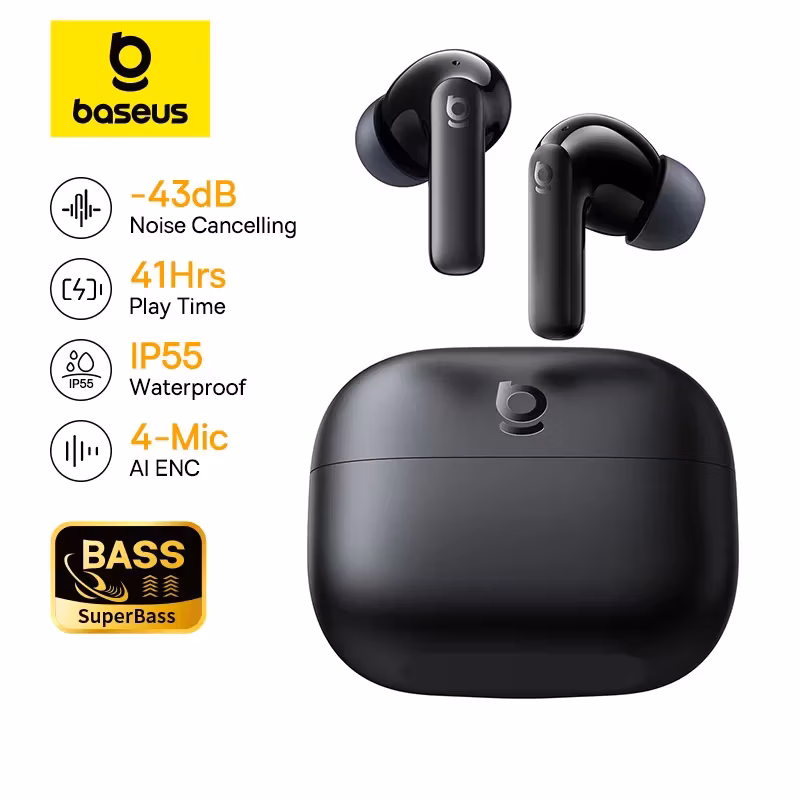 Baseus Bass EP10/BP1 NC -43dB Noise Cancelling Anc True Wireless Earbuds Bluetooth 6.0 In-Ear Wireless Earphones 4-Mics Ear buds