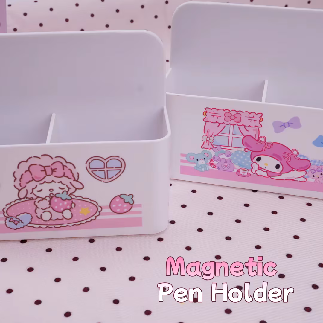 Magnetic Pen Holder My Melody Cute Wall Mounted Pencil Holder Magnetic Storage Organizer for Refrigerator Whiteboard Office Desk