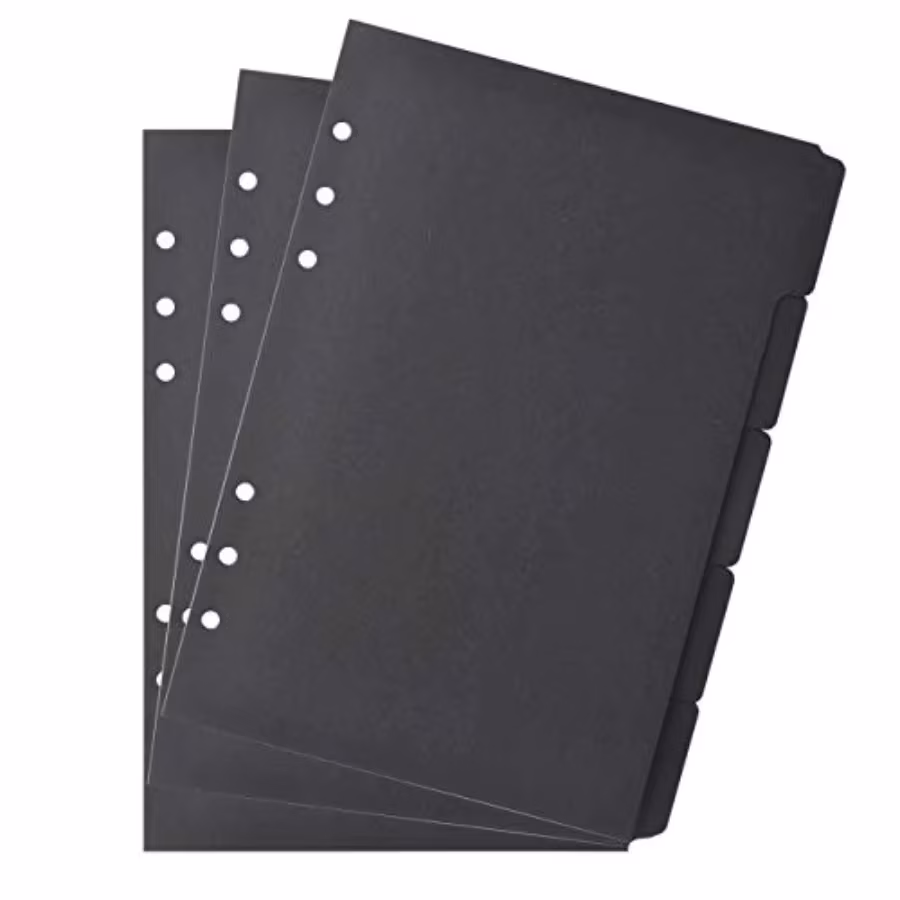 Bluecell 3 Sets Black Color Paper Divider Index Page Tab Cards for 6-Holes Ring Binders Notebooks Travel Diary Journal Planner